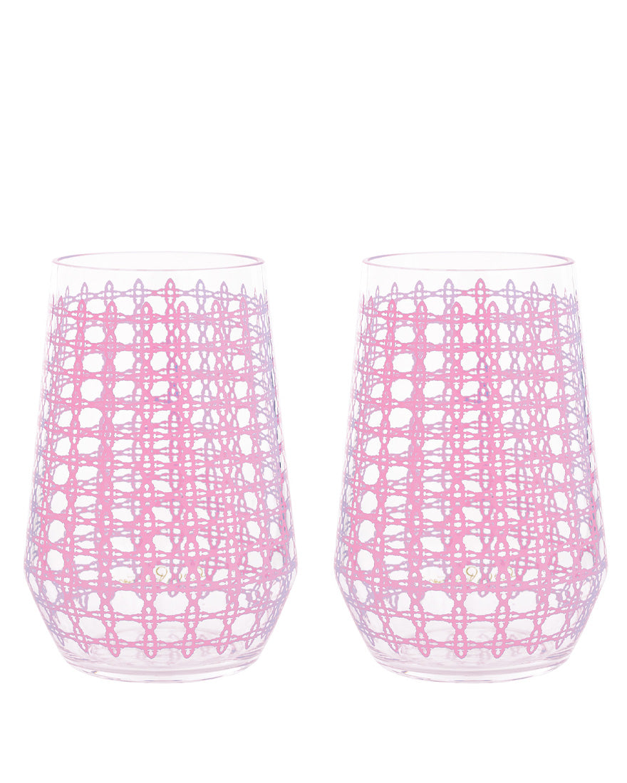 Acrylic Wine Glass Set - Conch Shell Pink Caning