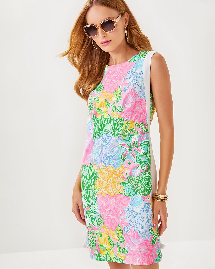 Beckler Stretch Shift Dress - Multi Bright Delight Patch