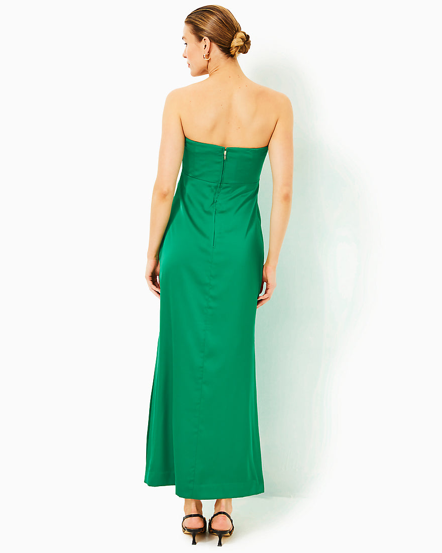 Carlynn Satin Maxi Bow Dress - Fiddle Leaf Green