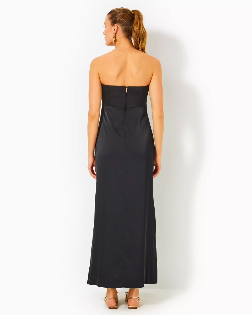 Carlynn Satin Maxi Bow Dress - Noir - 5