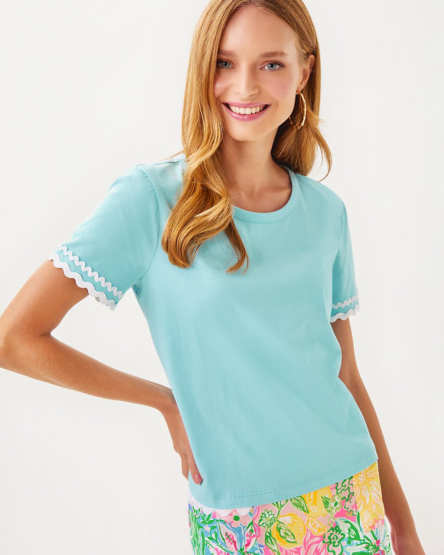 Clairmont Trimmed Knit Top - Fresh Water Blue