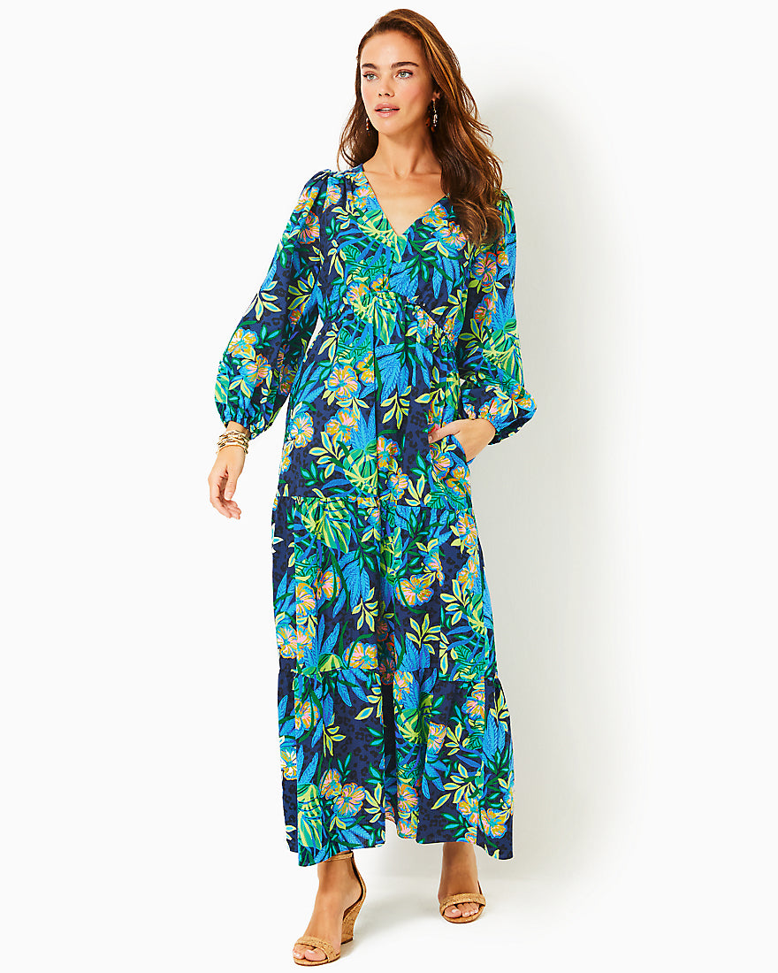 Deacon Three Quarter Sleeve V Neck Dress - Multi The Hottest Spot