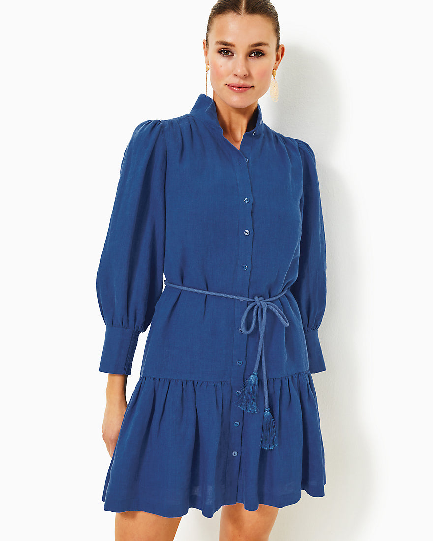 Drena Linen Dress - Martinique Blue X Blue Med - 3