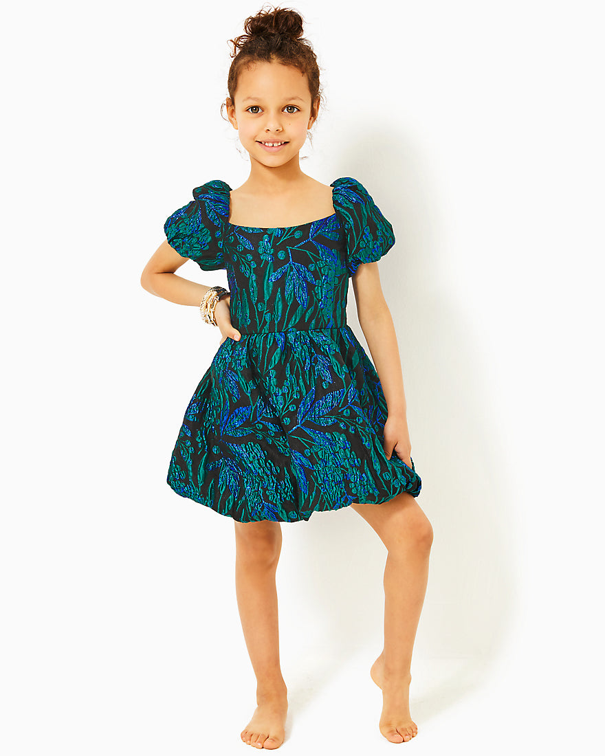 Girls Koji Dress - Deep Lagoon Berry Wild Metallic Brocade - 3