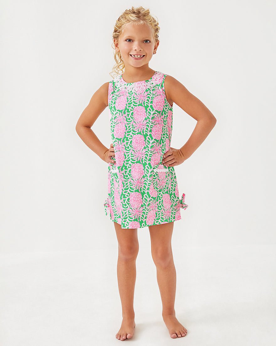 Girls Little Lilly Classic Shift Dress - Fauna Green Party Like A Pineapple