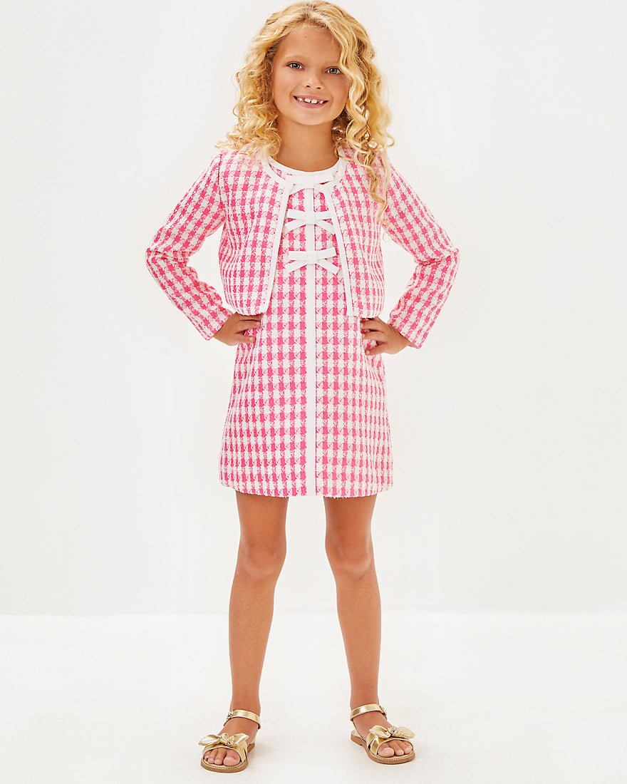 Girls Mini Rohana Boucle Jacket - Rousseau Pink Charming Check