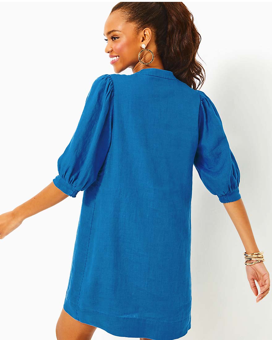 Mialeigh Elbow Sleeve Linen Dress - Barton Blue