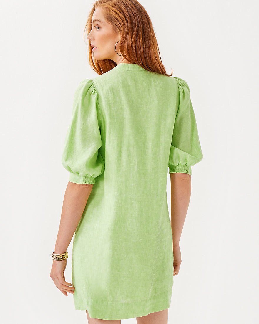 Mialeigh Elbow Sleeve Linen Dress - Jade Lime X Resort White - 2