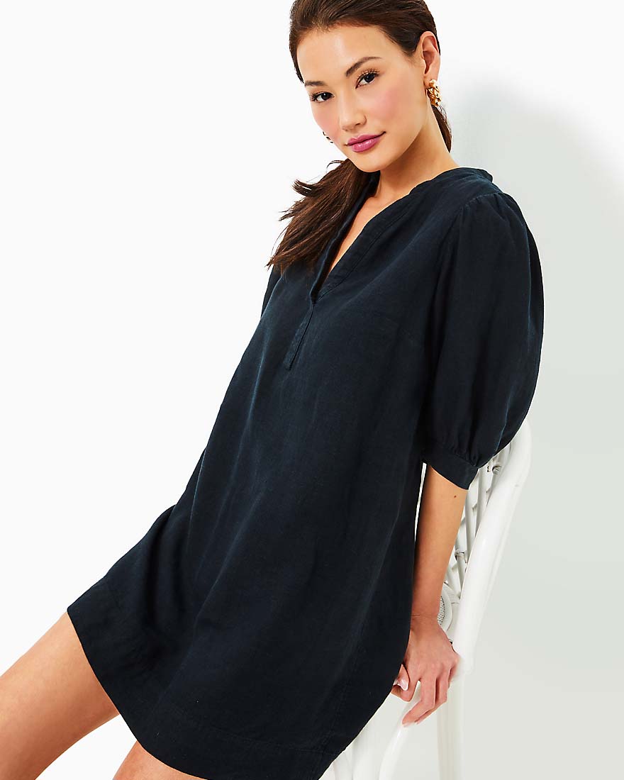 Mialeigh Elbow Sleeve Linen Dress - Noir X Noir