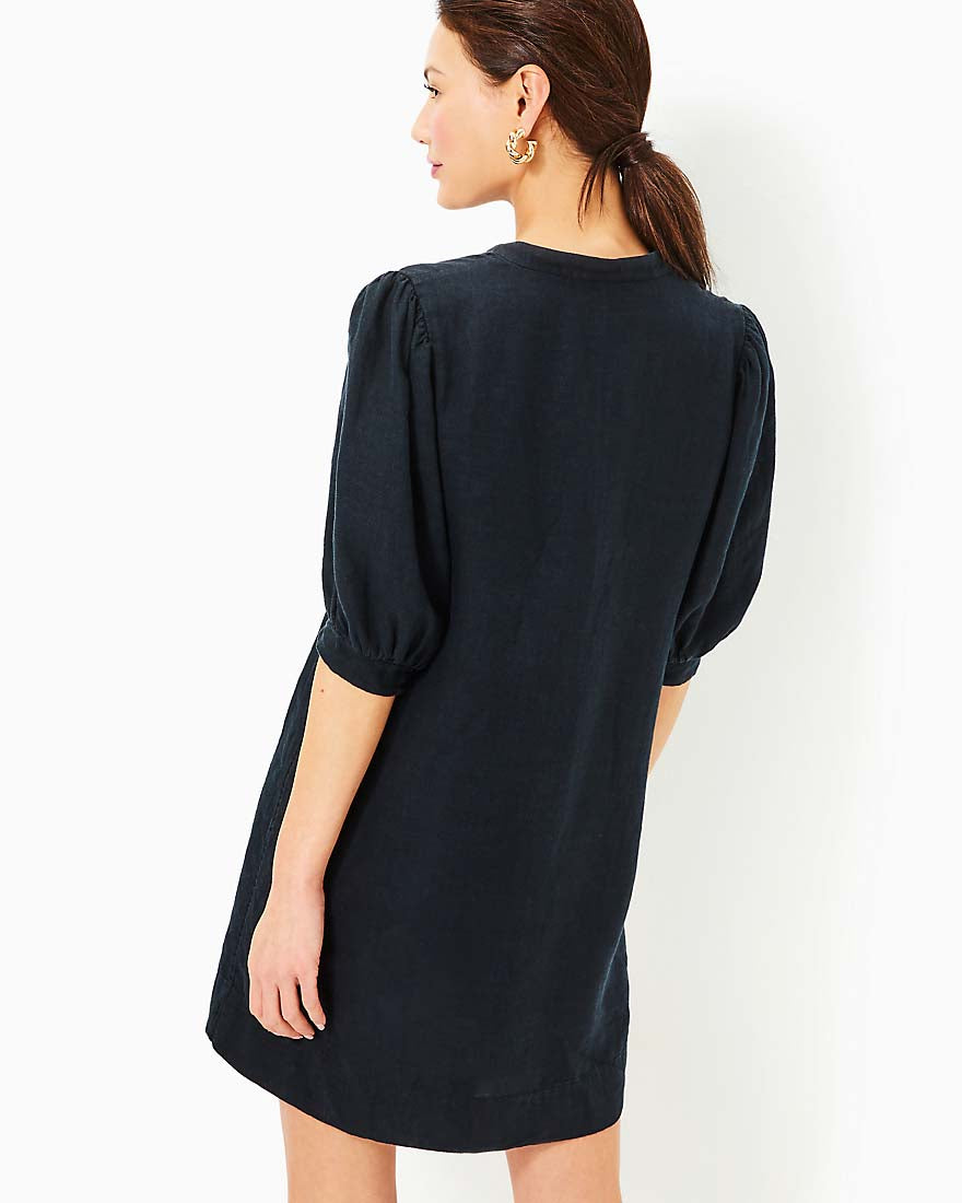 Mialeigh Elbow Sleeve Linen Dress - Noir X Noir