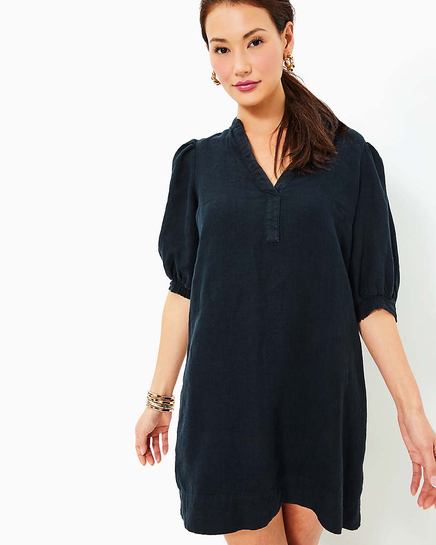 Mialeigh Elbow Sleeve Linen Dress - Noir X Noir