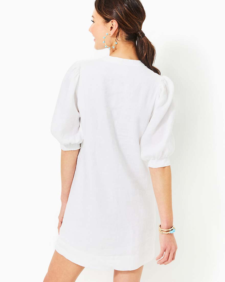 Mialeigh Elbow Sleeve Linen Dress - Resort White