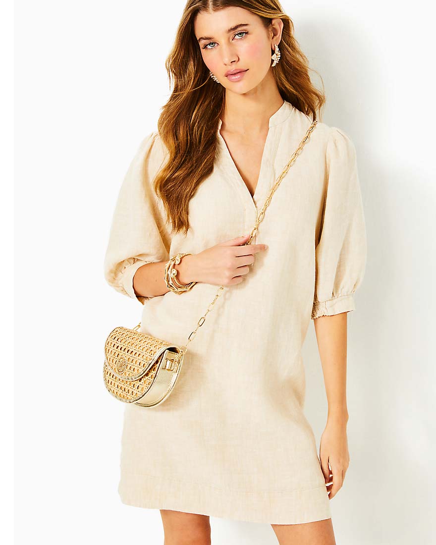 Mialeigh Elbow Sleeve Linen Dress - Sand Bar X Resort White