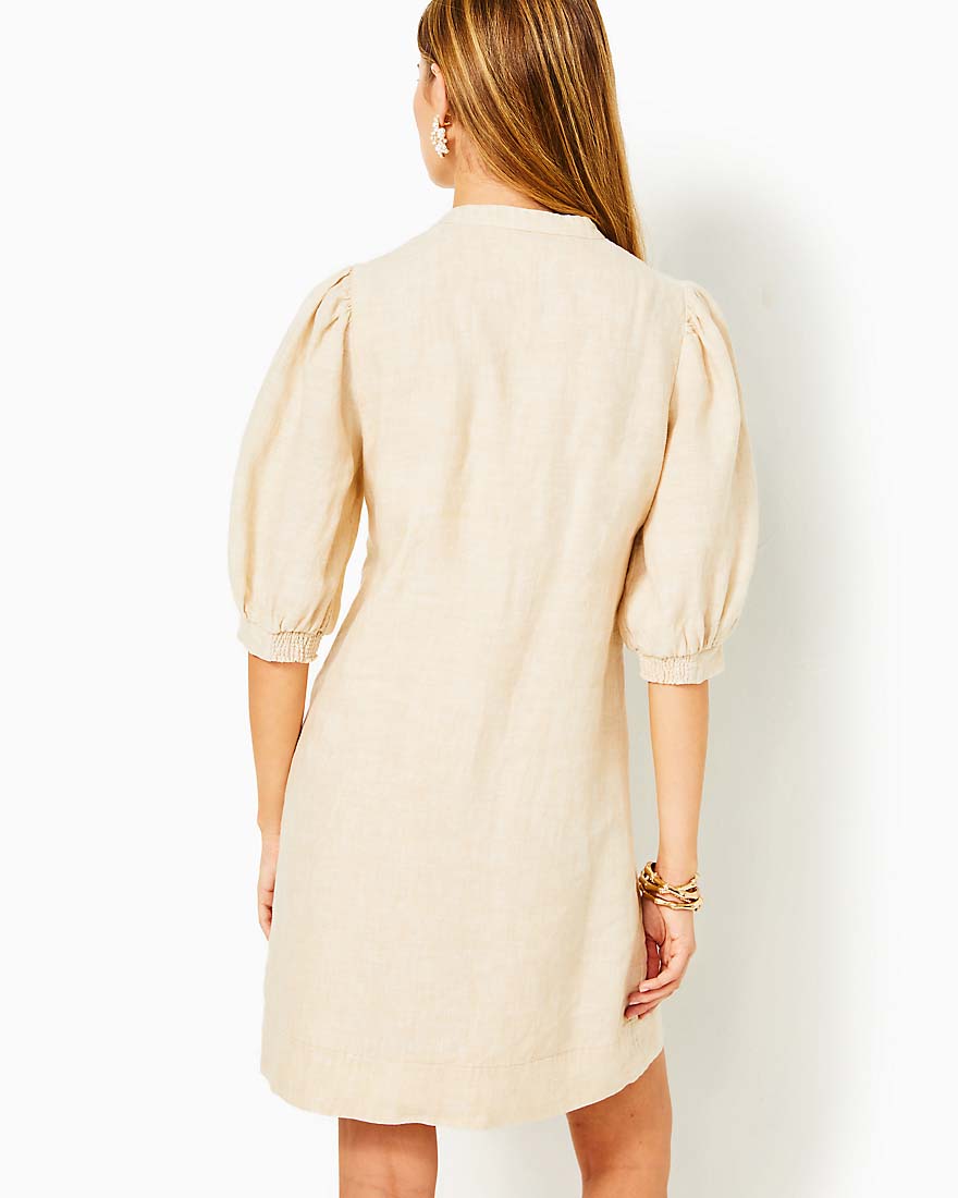 Mialeigh Elbow Sleeve Linen Dress - Sand Bar X Resort White