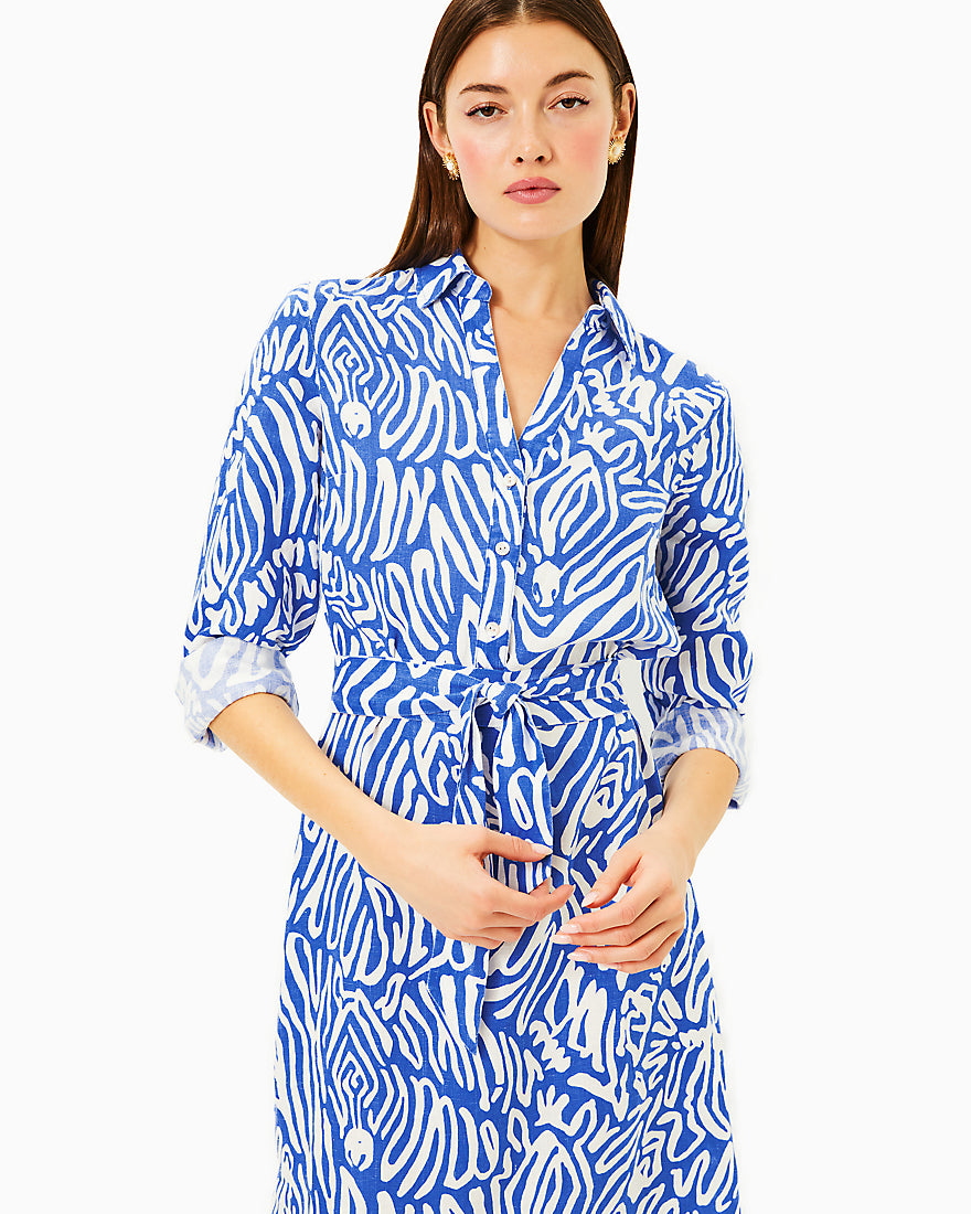 Millicent Linen Maxi Shirtdress - Martinique Blue Zee Bebe - 4