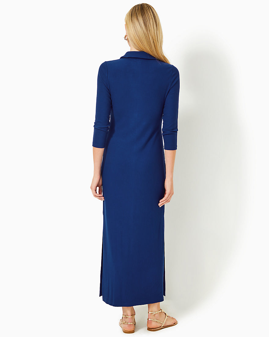 Ollie Three Quarter Sleeve Maxi Polo Dress - Blue Med