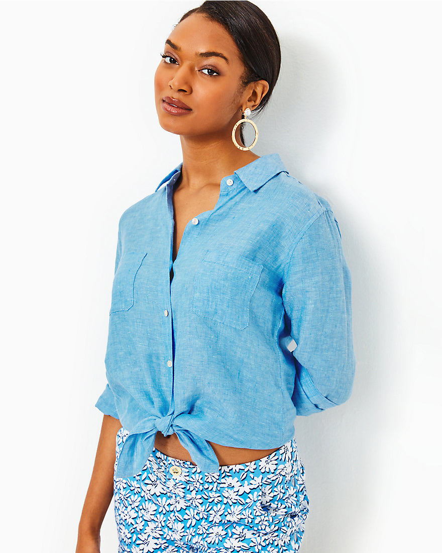 Sea View Button Down Top - Beckon Blue - 7