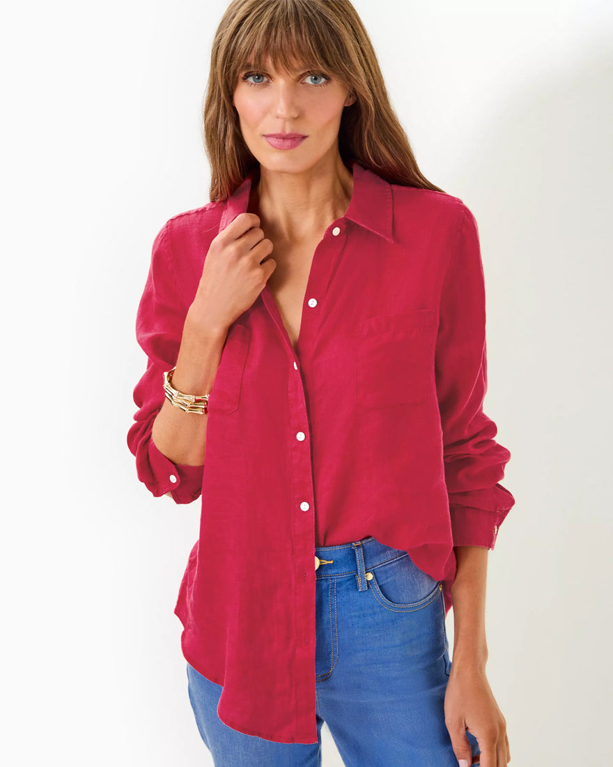 Sea View Button Down Top - Malbec Red - 5