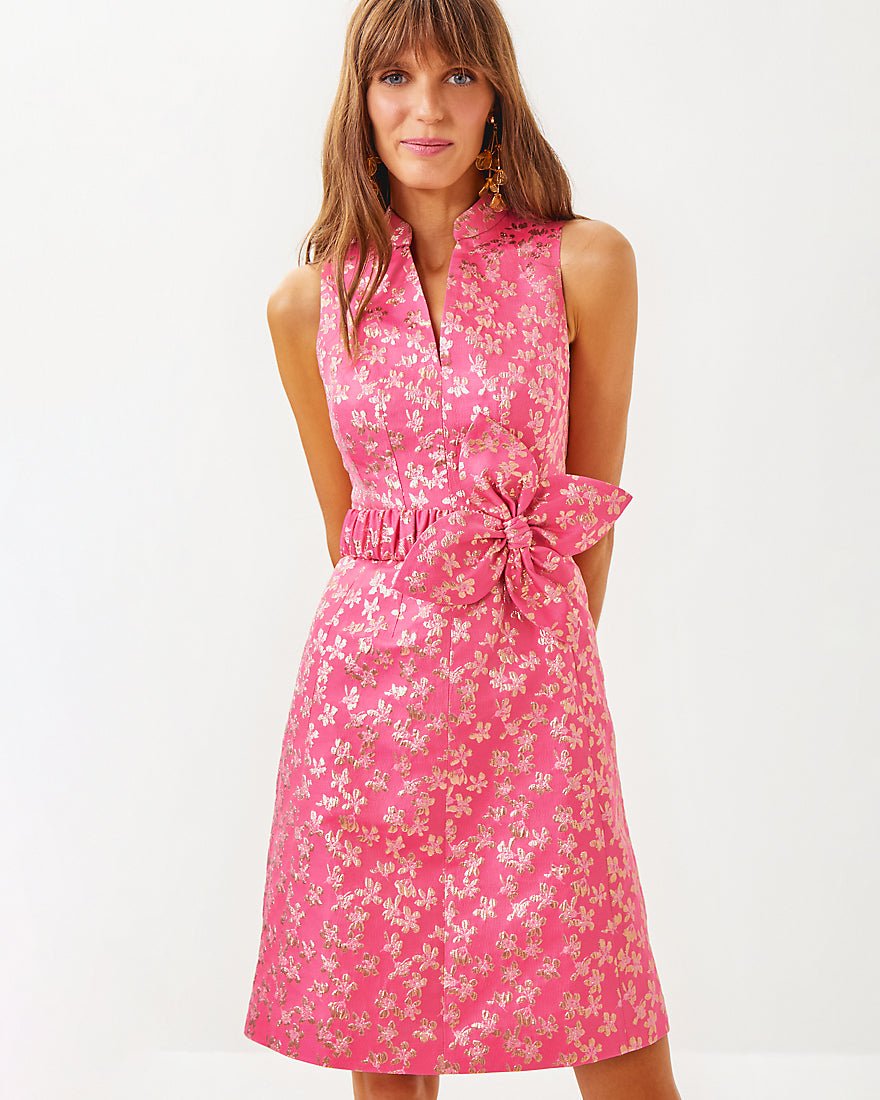 Tazie Dress - Rousseau Pink Ditsy Daisy Metallic