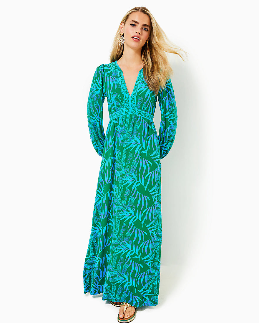 Wexlee Long Sleeve Maxi Dress - Fiddle Leaf Green Its A Jungle Out There - 1