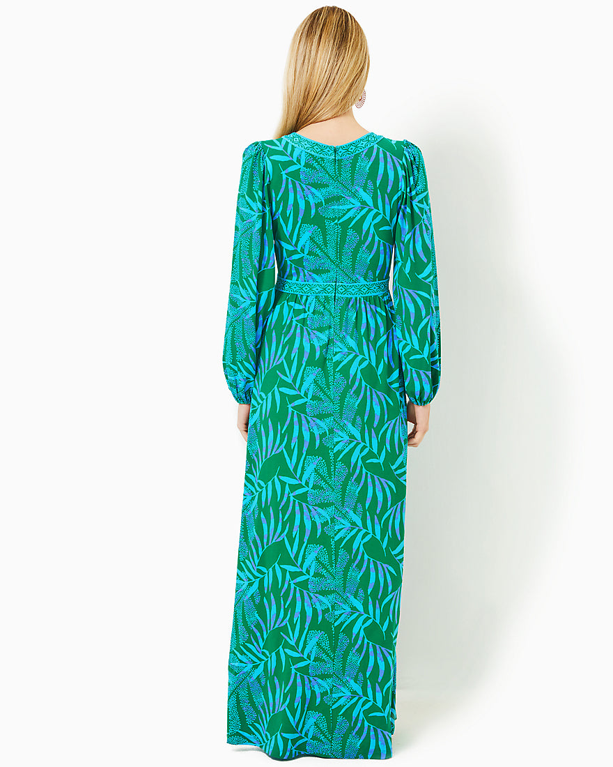 Wexlee Long Sleeve Maxi Dress - Fiddle Leaf Green Its A Jungle Out There - 2