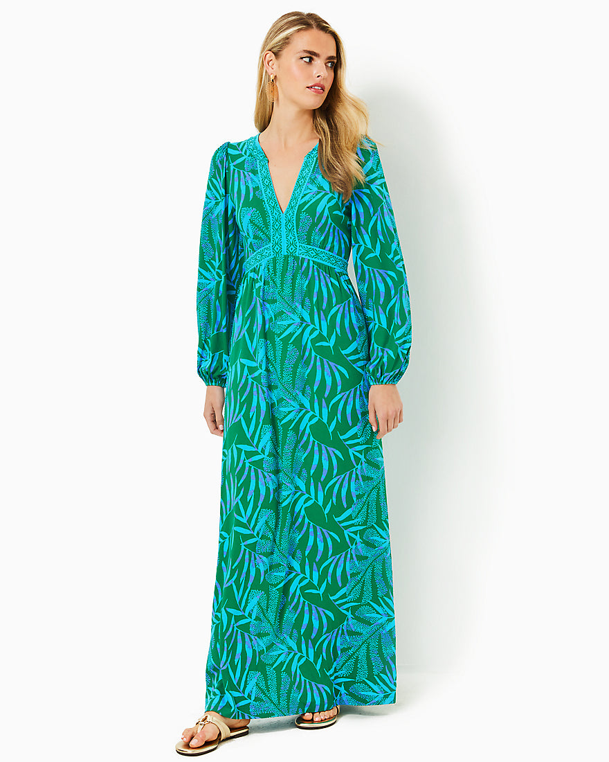 Wexlee Long Sleeve Maxi Dress - Fiddle Leaf Green Its A Jungle Out There - 3