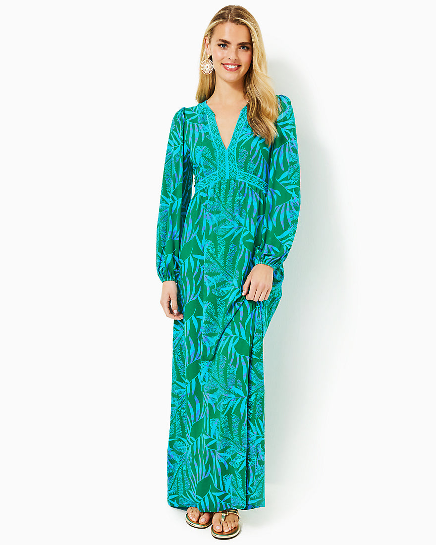 Wexlee Long Sleeve Maxi Dress - Fiddle Leaf Green Its A Jungle Out There - 4