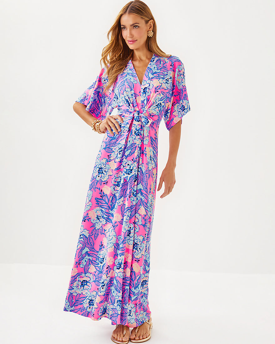 Wisteria Elbow Sleeve V Neck Maxi Dress