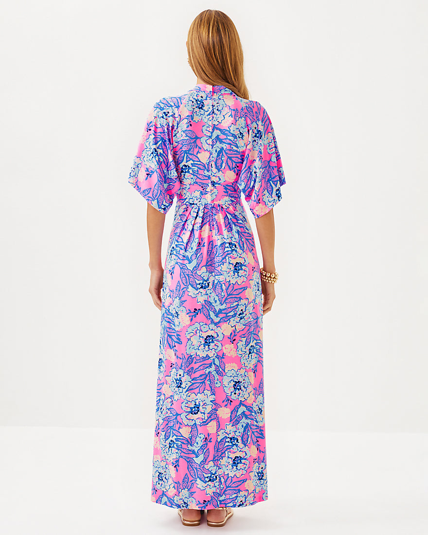 Wisteria Elbow Sleeve V Neck Maxi Dress