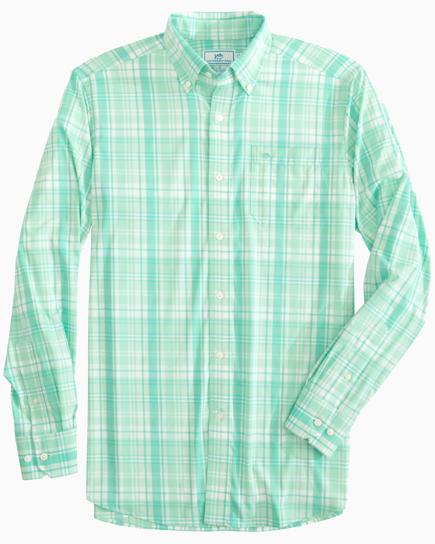 Mens Longsleeve Interocastal Palm Canyon Plaid Sportshirt - Baltic Teal - 1