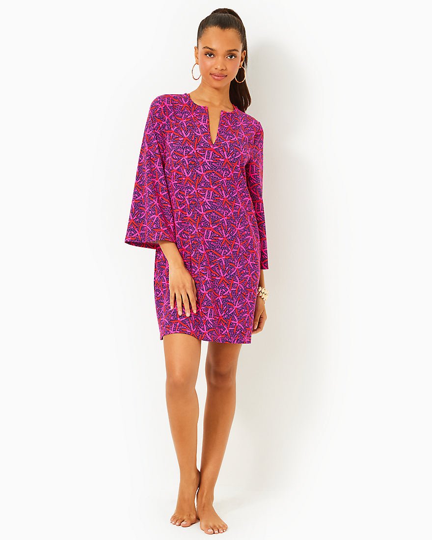 Johana Long Sleeve Coverup - Passion Fruit Pink Star Searching - 2