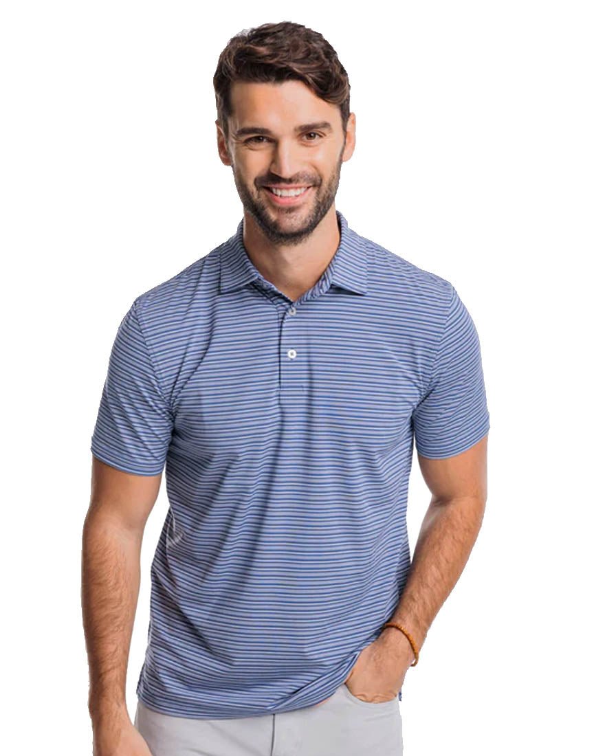 Mens Shortsleeve Brreeze Bowen Stripe Performance Polo - Aged Denim - 1