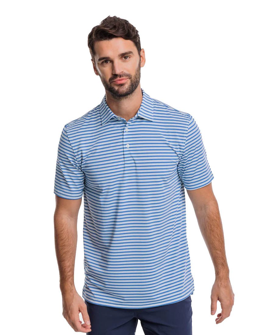 Mens Shortsleeve Driver Gulf Stripe Polo - Atlantic Blue - 1