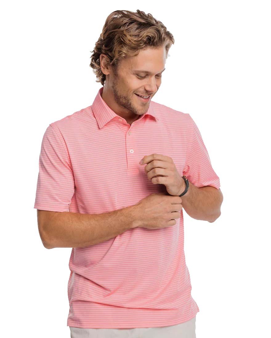 Mens Shortsleeve Driver Mayfair Stripe Performance Polo - Flamingo Pink - 1