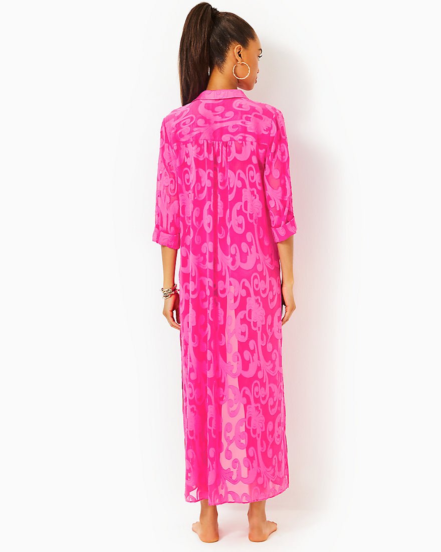 Natalie Maxi Coverup - Passion Fruit Pink Poly Crepe Swirl Clip - 2