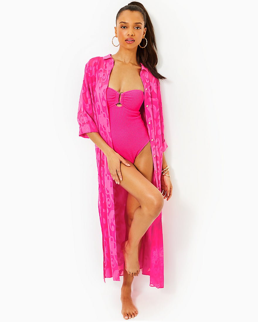 Natalie Maxi Coverup - Passion Fruit Pink Poly Crepe Swirl Clip - 1