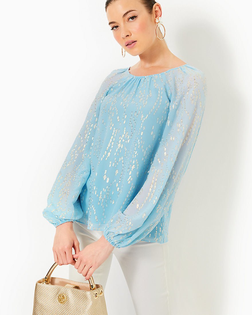 Noraleen Silk Top - Bonaire Blue Fish Clip Chiffon - 8