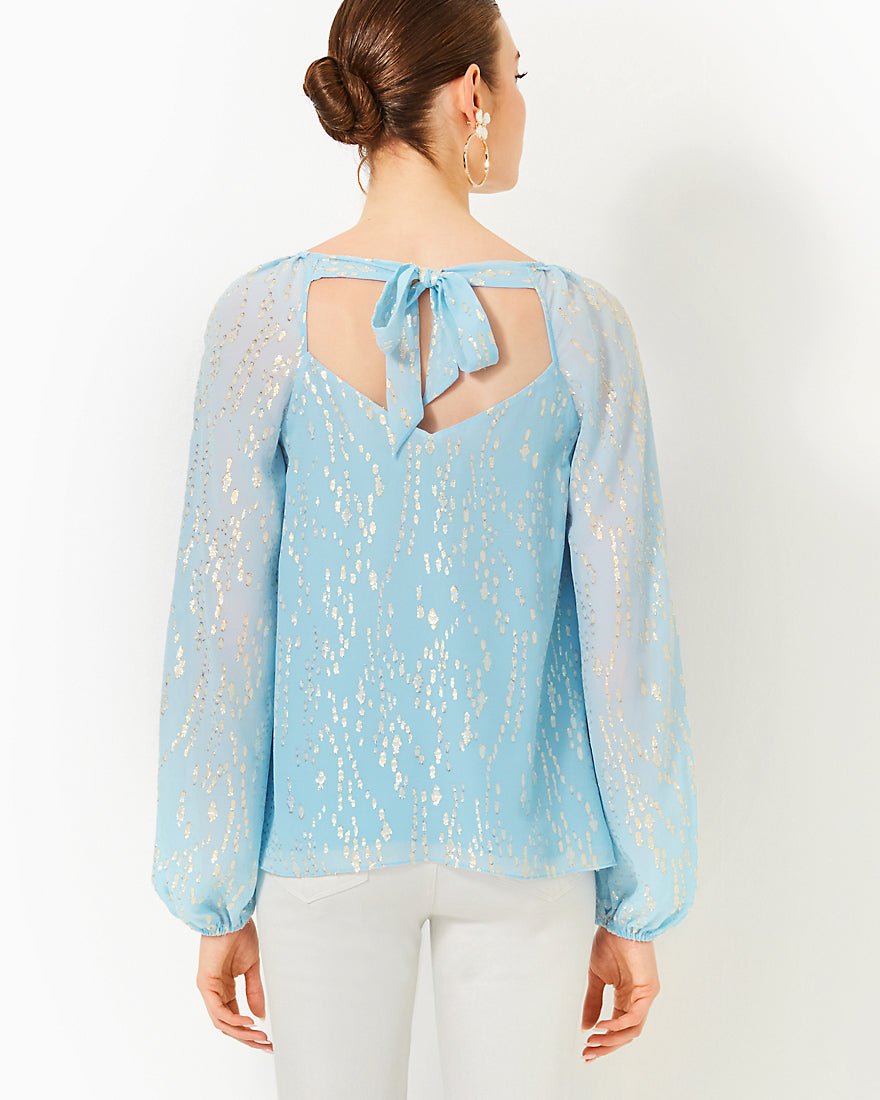 Noraleen Silk Top - Bonaire Blue Fish Clip Chiffon - 6