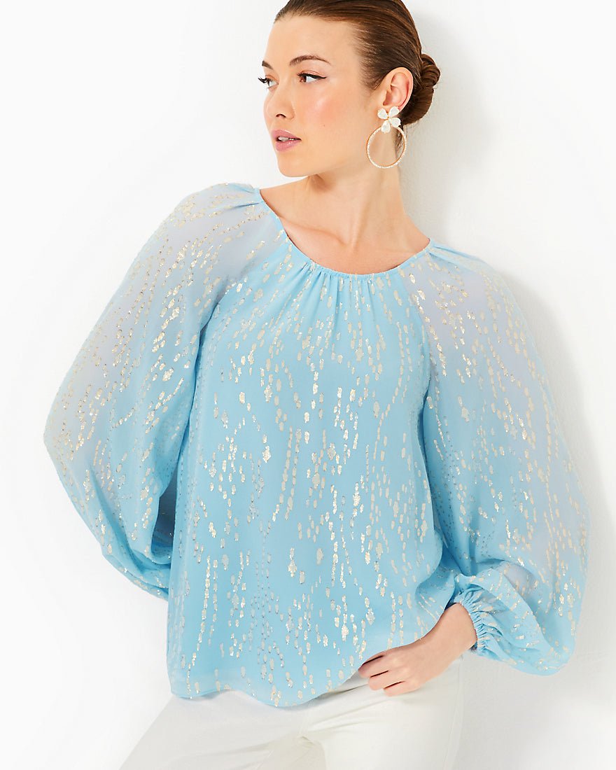 Noraleen Silk Top - Bonaire Blue Fish Clip Chiffon - 5