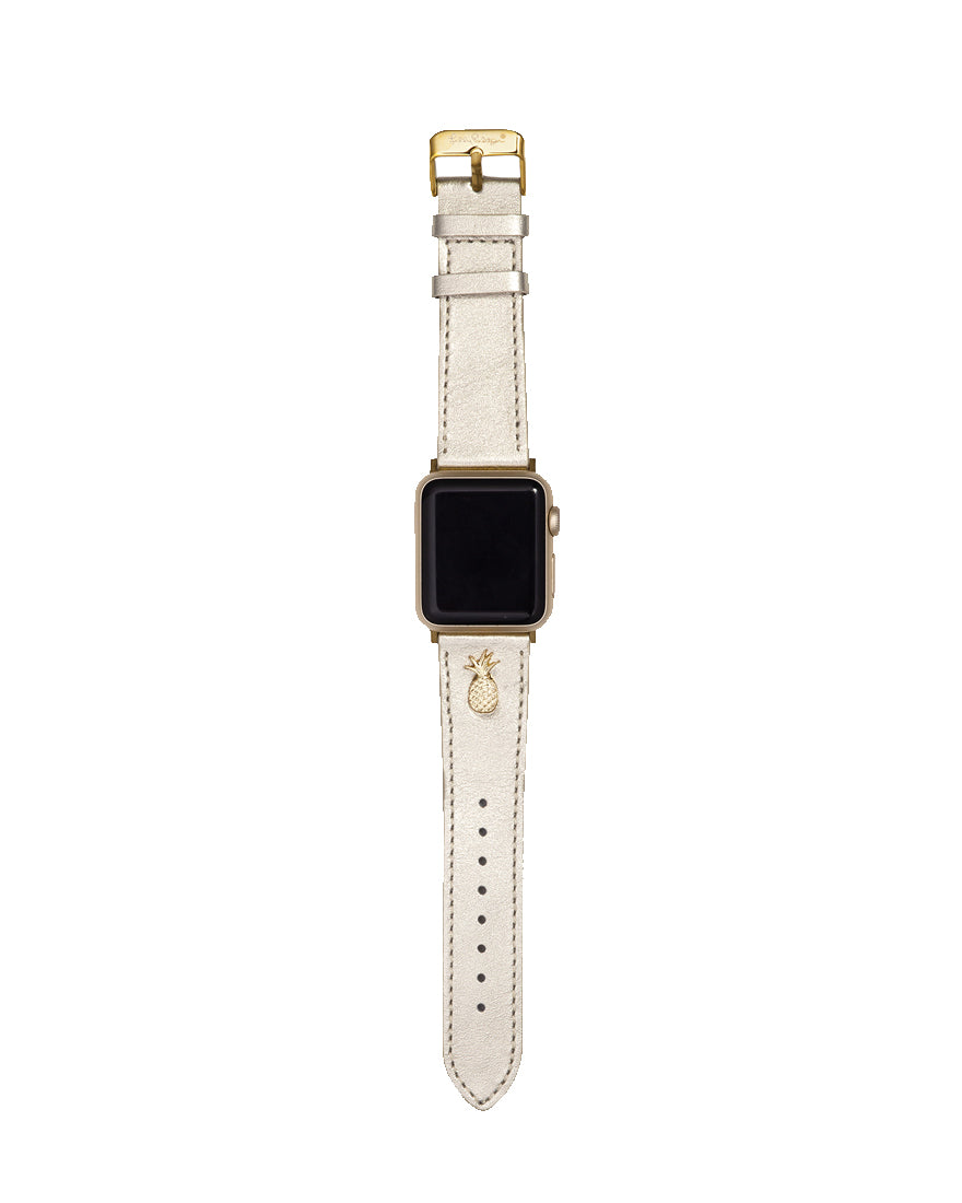 Lilly Pulitzer Women's Gold Large Apple Watch Band, Leather